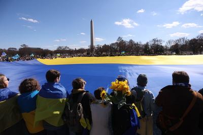 Protest in support of Ukraine in Washington, USA-stock-photo