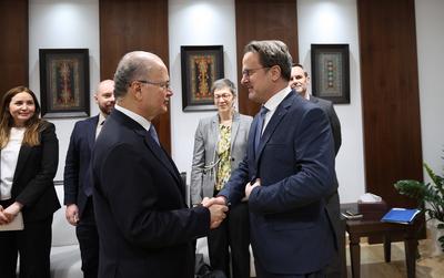 Palestinian Prime Minister Mohammed Mustafa meets with Deputy Prime Minister and Minister of Foreign Affairs of Luxembourg-stock-photo