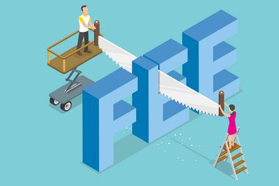 3D Isometrische flache konzeptionelle Illustration von Geb?hrenerlass, finanzielle Kostenreduzierung<br>3D Isometric Flat Conceptual Illustration of Fee Waiver, Financial Expense Reduction-stock-foto