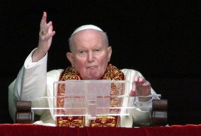 Papst Johannes Paul II. erteilt vom Fenster seiner Wohnung im Apostolischen Palast am 27.03.2005, eine Woche vor seinem-stock-photo
