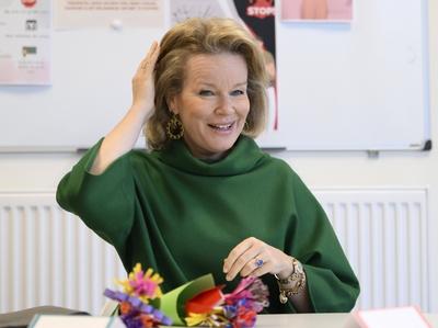 Queen Mathilde Visits School In VIlvoorde-stock-photo