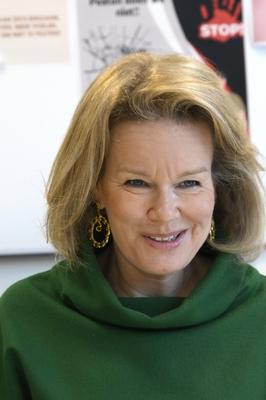 Queen Mathilde Visits School In VIlvoorde-stock-photo