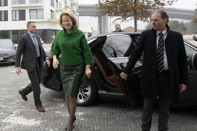 Queen Mathilde Visits School In VIlvoorde-stock-photo