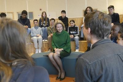 Queen Mathilde Visits School In VIlvoorde-stock-photo