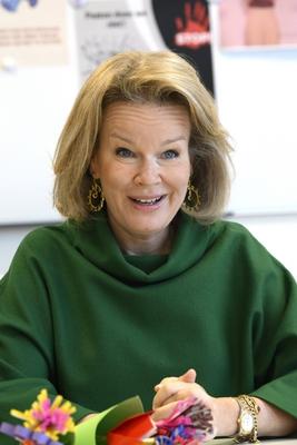 Queen Mathilde Visits School In VIlvoorde-stock-photo