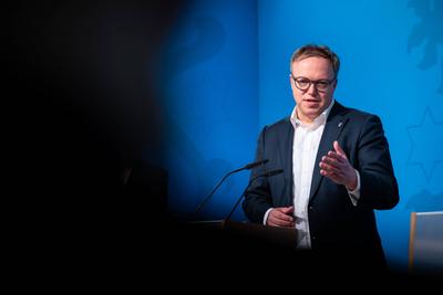 REGIERUNGSMEDIENKONFERENZ DER TH?RINGER LANDESREGIERUNG-stock-foto
