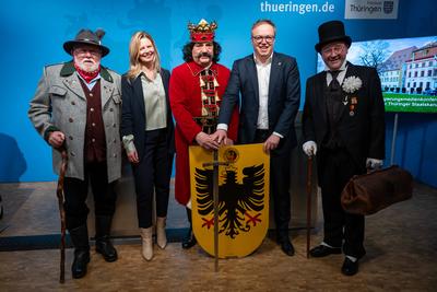 REGIERUNGSMEDIENKONFERENZ DER TH?RINGER LANDESREGIERUNG-stock-foto