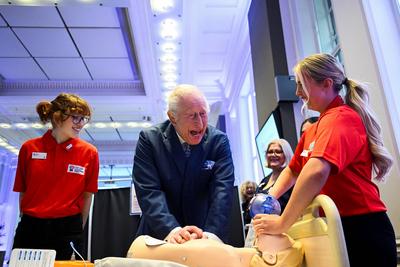 King Charles at Royal College of Nursing event in London-stock-foto