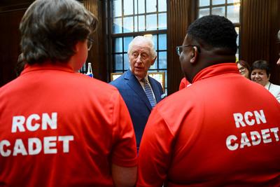 King Charles at Royal College of Nursing event in London-stock-foto