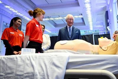 King Charles at Royal College of Nursing event in London-stock-foto