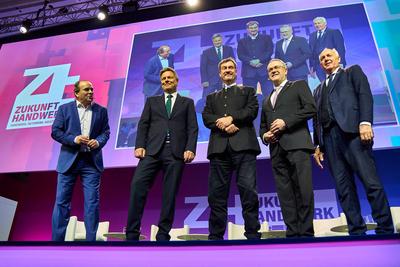 Munich, Bavaria, Germany - 12 March 2025: Wolfram Kons (Moderator), Dr. Robert Habeck (B?ndnis 90, Die Gr?nen), Dr. Mark-stock-photo