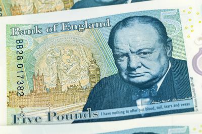 Britische Pfund, englische Währung, Winston Churchill ehemaliger britischer Premierminister *** British Lb, English Curr-stock-foto