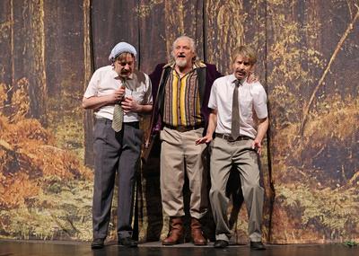 v.l. Steffen Melies mit Frank Kessler und Oliver Seidel in der Revisor, Komoedie von Nikolaj Gogol unter der Regie von P-stock-foto