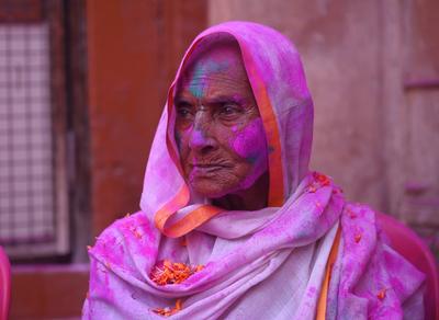Widows celebrate Holi festival in India-stock-photo