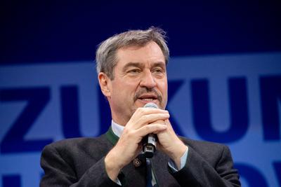 Munich, Bavaria, Germany - 12 March 2025: Dr. Markus S?der (Prime Minister of Bavaria, CSU) at the opening of the ZUKUNF-stock-foto