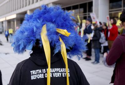 Protesters rally in front of the Department of Education in Washington, DC - 13 Mar 2025-stock-foto