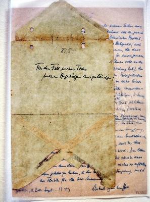 Ein Kouvert f?r das Testament von Dietrich Bonhoeffer (1906-1945) aus Bonhoeffers Nachlass, den die Berliner Staatsbibl-stock-foto