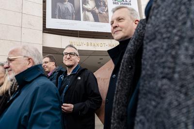 Aktion vor den Parteizentralen von CDU und SPD-stock-foto
