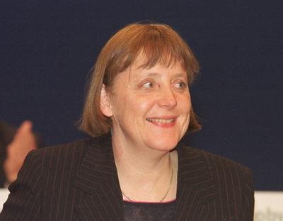 Die neugew?hlte Parteichefin Angela Merkel auf dem CDU-Parteitag in Essen (10. April 2000). *** The newly elected party-stock-photo