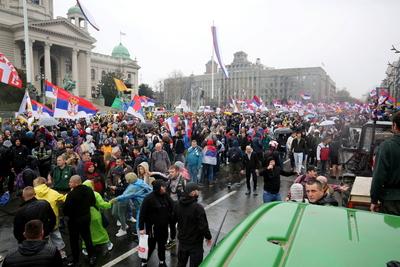 Serbia, Belgrade, 150325. Mass student anti-government protest sparked by the tragedy in Novi Sad when a canopy collapse-stock-foto