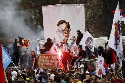 Serbia, Belgrade, 150325. Mass student anti-government protest sparked by the tragedy in Novi Sad when a canopy collapse-stock-foto