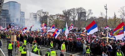 Serbia, Belgrade, 150325. Mass student anti-government protest sparked by the tragedy in Novi Sad when a canopy collapse-stock-foto