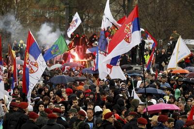 Serbia, Belgrade, 150325. Mass student anti-government protest sparked by the tragedy in Novi Sad when a canopy collapse-stock-foto
