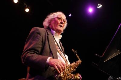 77/ Konzert: Emil Mangelsdorff Quartett, Emil Mangelsdorff, im Haus der Berliner Festspiele, Jazzmusiker, Saxophon, Musi-stock-photo