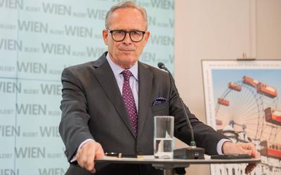 20250317 OeVP Praesentation Plakate zur Wien-Wahl-stock-foto