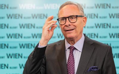 20250317 OeVP Praesentation Plakate zur Wien-Wahl-stock-foto