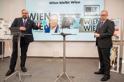 20250317 OeVP Praesentation Plakate zur Wien-Wahl-stock-foto