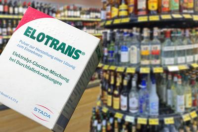 Alkohol und Mittel gegen den Kater. BEARBEITET: Das Medikament Elotrans des Herstellers Stada soll gegen die Folgen eine-stock-foto
