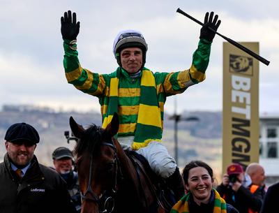 Harry Skelton on The New Lion is led in by Becks after winning 12/3/2025-stock-photo