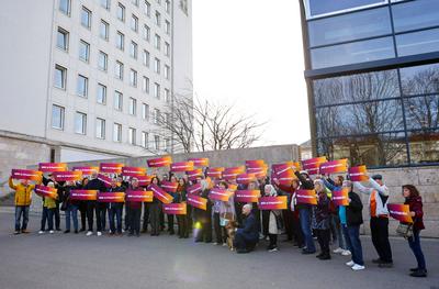 Demo BSW vor dem Thueringer Landtag-stock-foto
