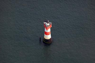 Leuchtturm Roter Sand in der Deutschen Bucht, in der Wesermuendung, 28.10.2022, Luftbild, Deutschland, Niedersachsen Rot-stock-photo