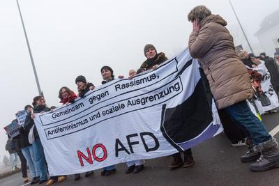 Demonstration gegen Rechtsextremismus und f?r Demokratie in Oldenburg, 01.02.2025-stock-foto