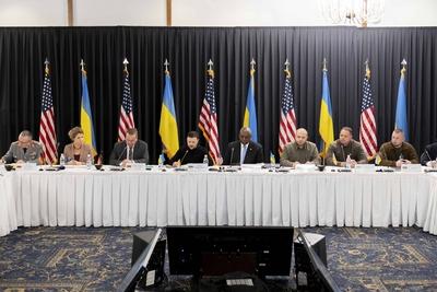 Ukraine Defense Contact Group meeting Ramstein-stock-foto