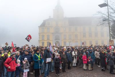 Demonstration gegen Rechtsextremismus und f?r Demokratie in Oldenburg, 01.02.2025-stock-foto