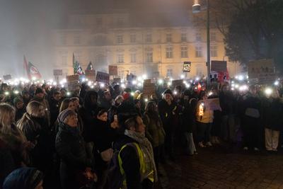 Demonstration gegen Rechtsextremismus und f?r Demokratie in Oldenburg, 01.02.2025-stock-foto