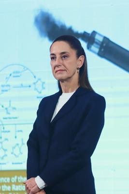 Mexico?s President Claudia Sheinbaum Briefing Conference-stock-foto