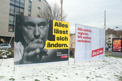 14.01.2025 Dortmund, Die Parteien haben ihre Plakataktionen begonnen. Plakate der SPD, CDU, FDP, Die Gr?nen, Volt und ML-stock-foto