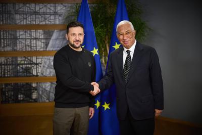 Praesident Wolodymyr Selenskyj  am 19.12.2024 beim EU Gipfel in Bruessel-stock-photo