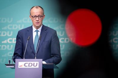 Pressekonferenz der CDU Deutschlands nach ihrer Gremiensitzungen-stock-foto