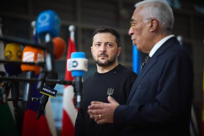 Praesident Wolodymyr Selenskyj  am 19.12.2024 beim EU Gipfel in Bruessel-stock-photo
