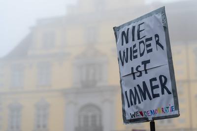 Demonstration gegen Rechtsextremismus und f?r Demokratie in Oldenburg, 01.02.2025-stock-foto