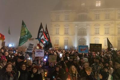 Demonstration gegen Rechtsextremismus und f?r Demokratie in Oldenburg, 01.02.2025-stock-foto