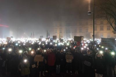 Demonstration gegen Rechtsextremismus und f?r Demokratie in Oldenburg, 01.02.2025-stock-foto