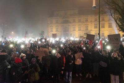 Demonstration gegen Rechtsextremismus und f?r Demokratie in Oldenburg, 01.02.2025-stock-foto
