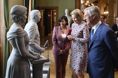New Bust Sculptures Of The King And Queen In The Senat BRUSSELS, BELGIUM - JULY 04 : Inauguration of their bust sculptur-stock-photo