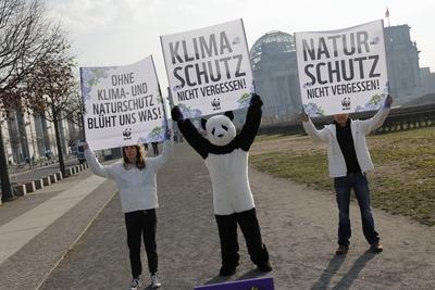 Deutschland, Berlin, Demonstration: Platz der Republik, WWF: Ohne Klima- und Naturschutz bl?ht uns was *** Germany, Berl-stock-foto